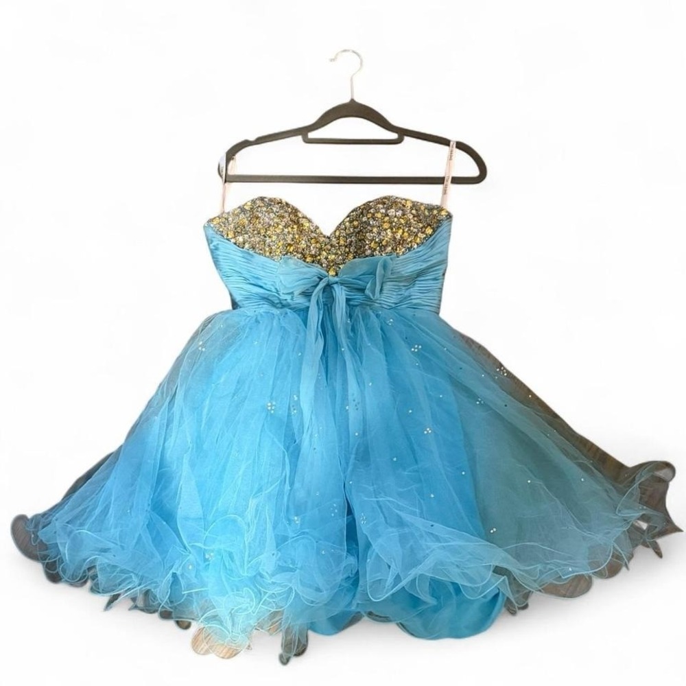 Sherri Hill Strapless Tulle Prom Dress Light Blue 6 Sequin Sweetheart Formal - Picture 3 of 7